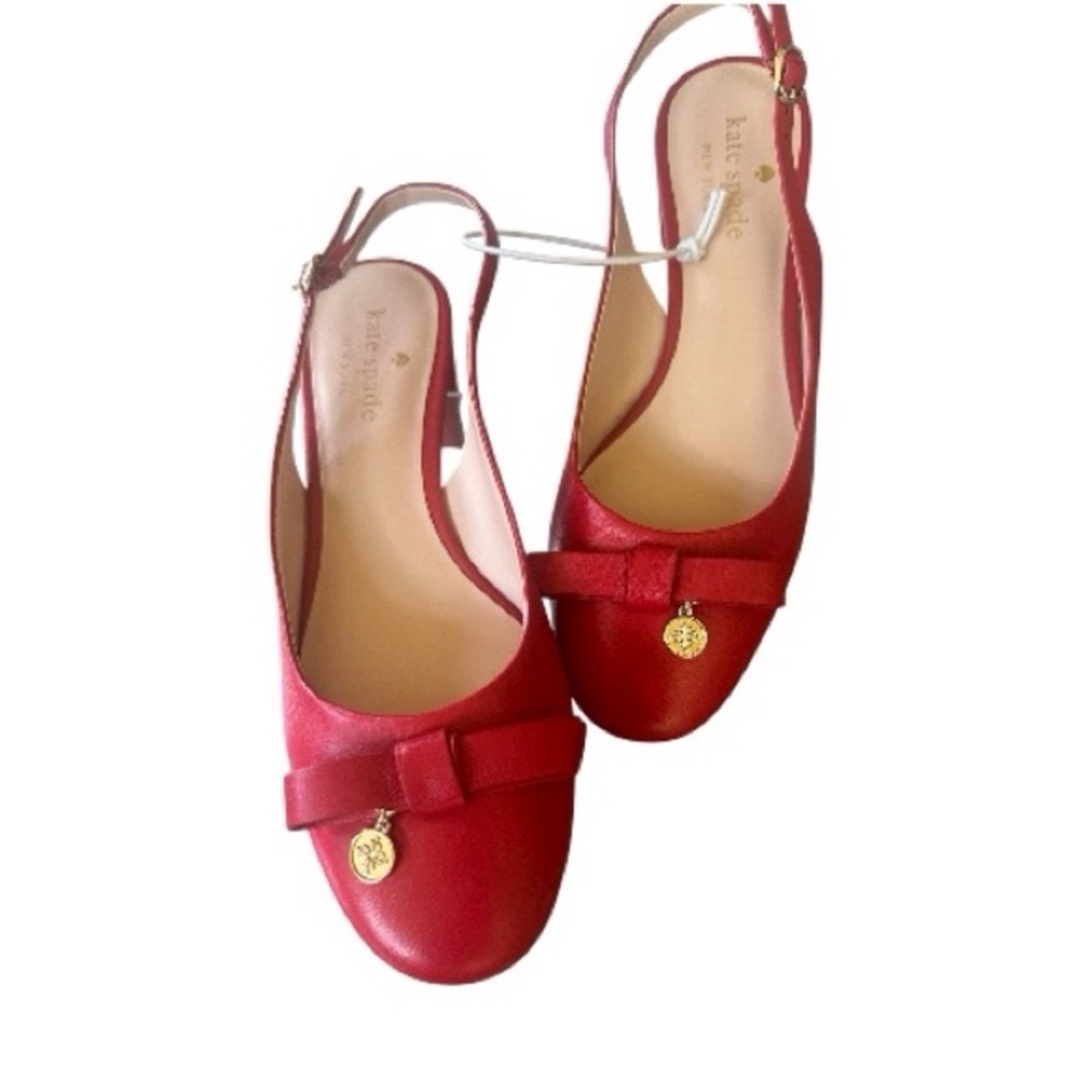 Kate Spade Cherry Red Bow Slingback chunky heel size 8